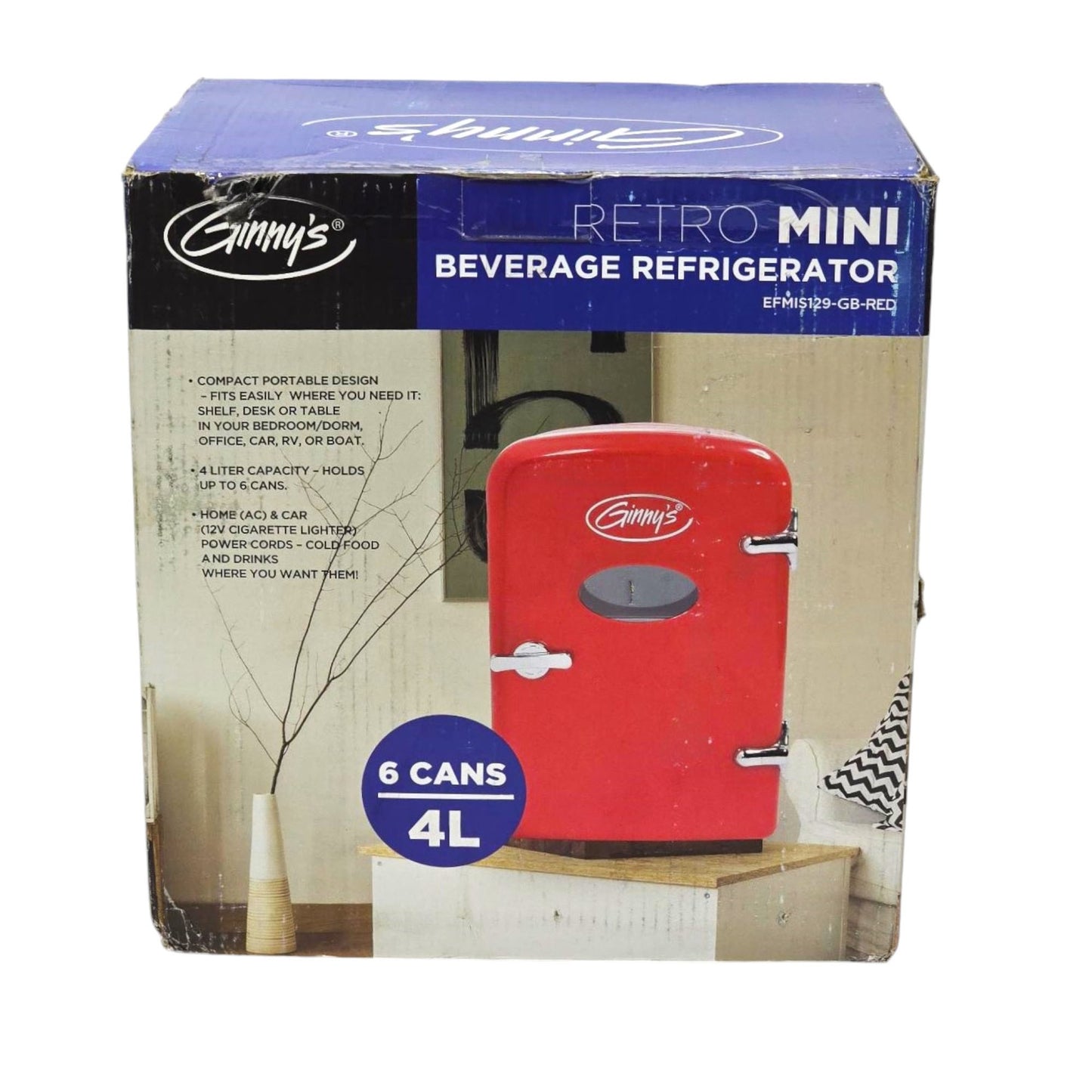 Ginny's Portable Retro Holds 6 cans or 4 liters Mini Fridge EFMIS129-GB-RED