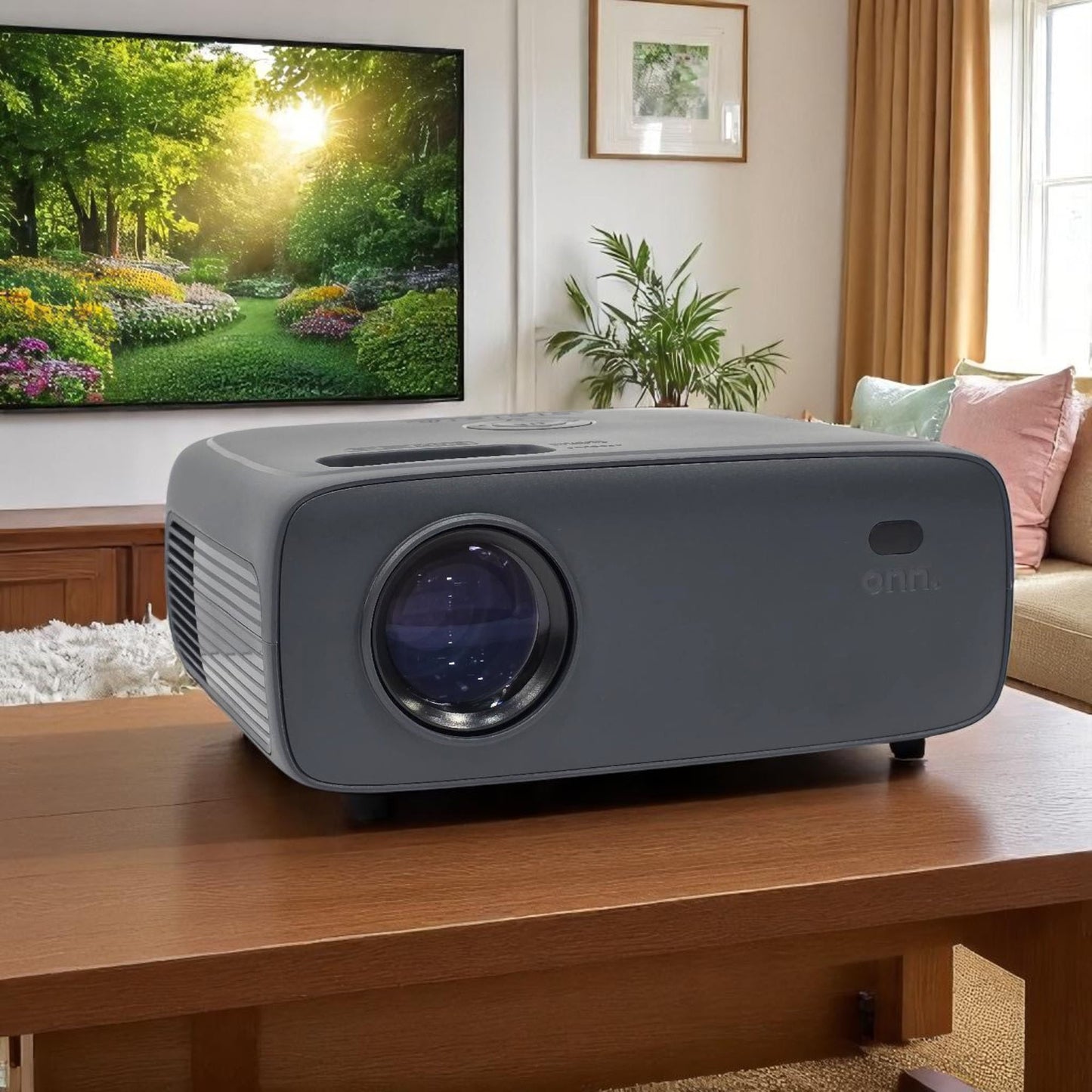 Onn HD 1080p LCD Home Theater Projector, Streaming Ready, 6' HDMI Cable, 5 Watt Speaker, Remote, 32" - 210" image size, Supports HDMI/USB/MicroSD/AV, Indoor & outdoor use - 100096801