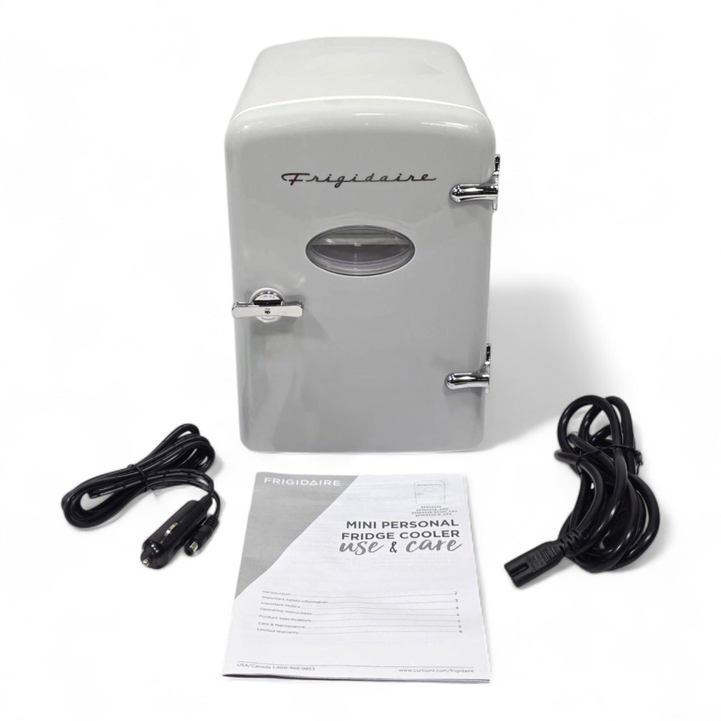 Frigidaire 6 Can/4L Mini Personal Retro Fridge Cooler EFMIS229-Moonbeam, Includes Home and 12V Car Cord, 4-liter capacity chills six 12 oz. soda cans