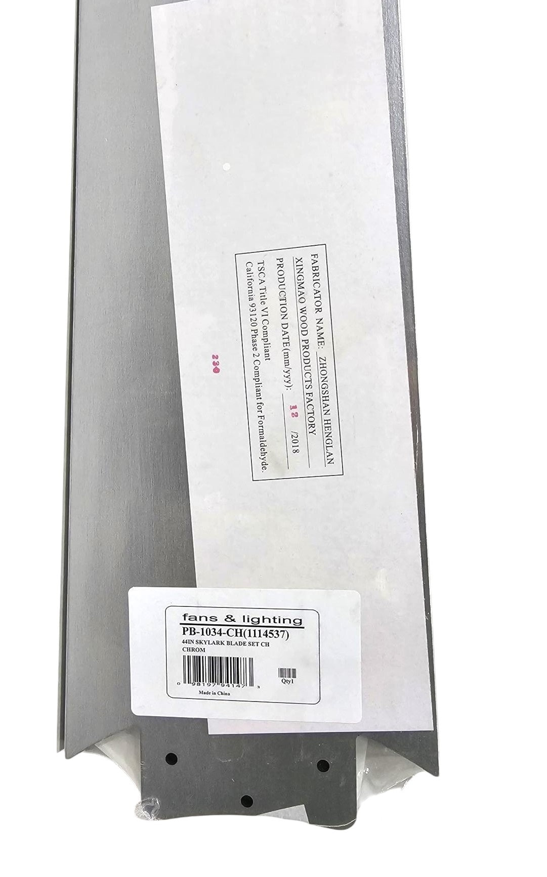 Concord PB-1034-CH 44" Span Skylark 3-pk Ceiling Fan Blade Set Chrome (18" size) - 1114537