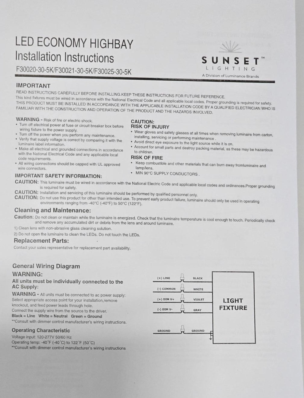 Luminance LED Surface Mounted Highbay Light 4Ft., 221W, 5000K F30025-30-5K