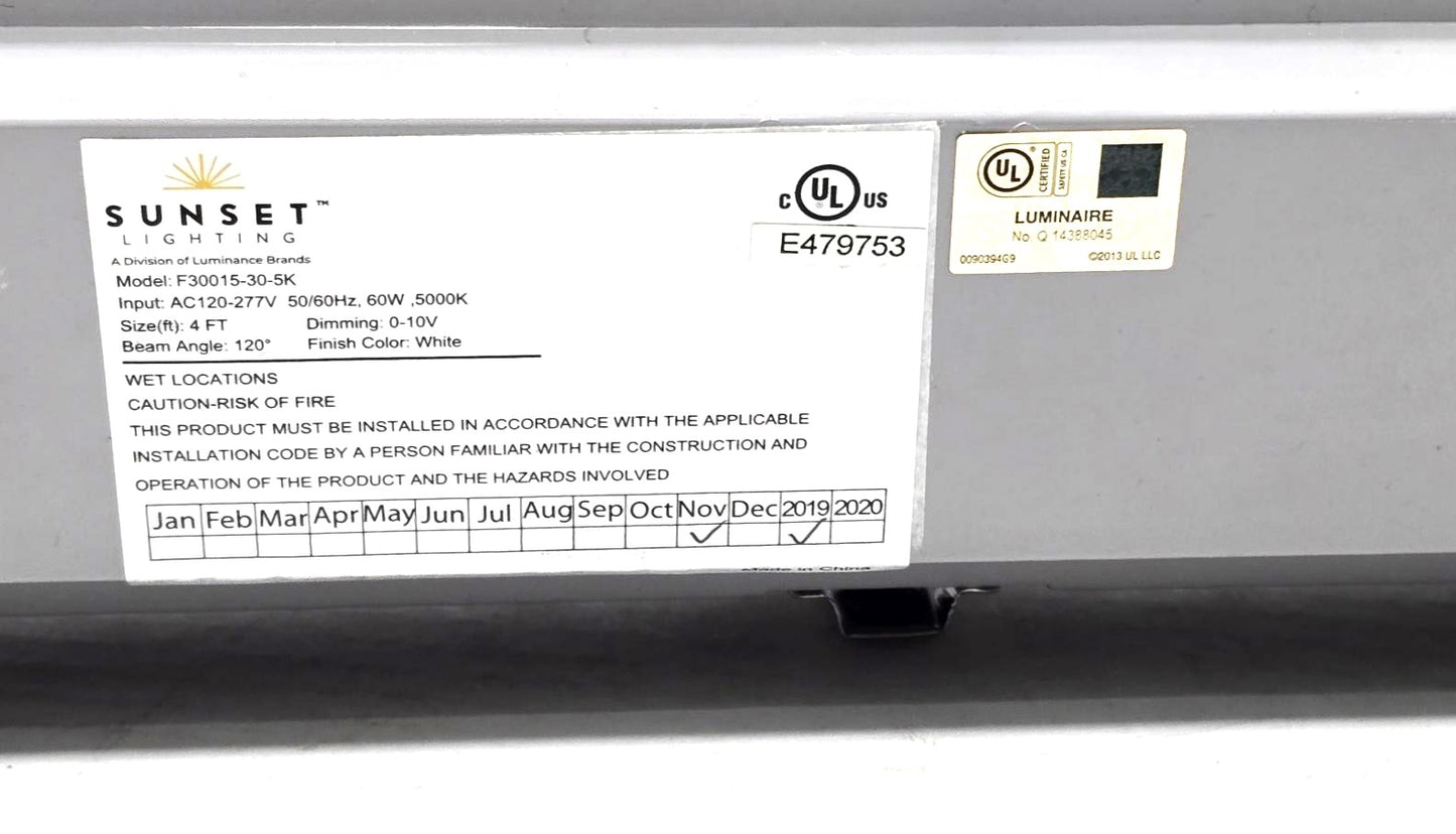 Sunset LED Surface Mounted Vapor Tight 4Ft. size 60W 5000K F30015-30-5K