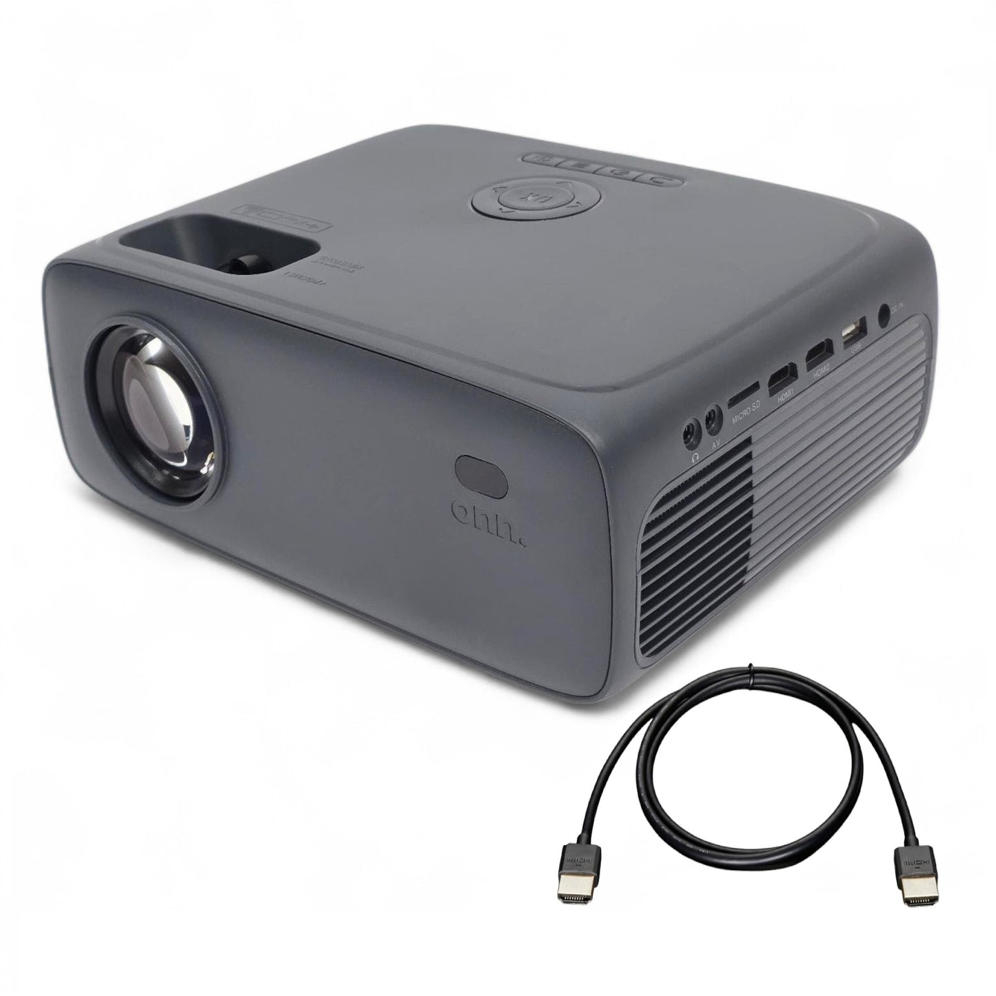 Onn HD 1080p LCD Home Theater Projector, Streaming Ready, 6' HDMI Cable, 5 Watt Speaker, Remote, 32" - 210" image size, Supports HDMI/USB/MicroSD/AV, Indoor & outdoor use - 100096801