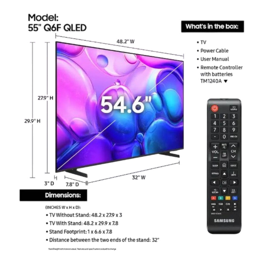 Samsung 55” Class Q6F Series QLED 4K UHD SamsungVision AI Smart Tizen TV (2025) QN55Q6FDAF