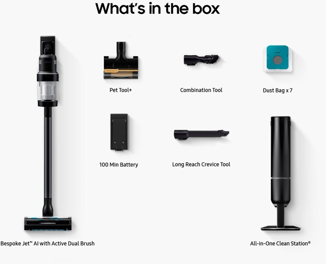 Samsung BESPOKE Jet AI Cordless Stick Vacuum with All-in-One Clean Station - Satin Black - VS28C9762UK