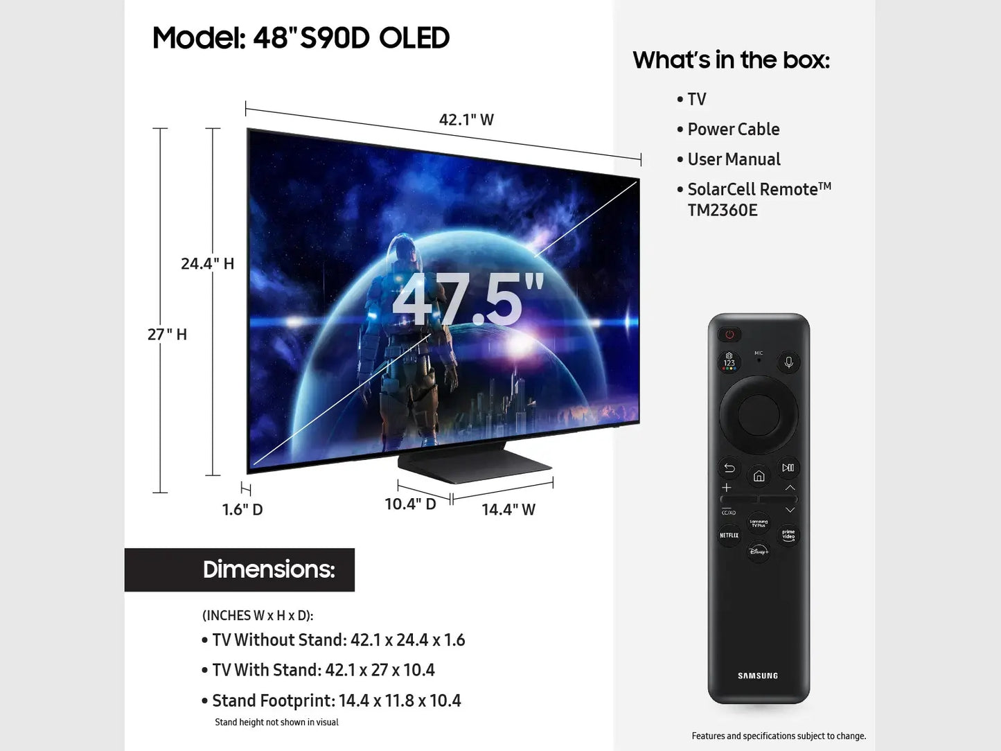 Samsung 48" Class S90D Series OLED 4K UHD Smart Tizen TV (2024) - QN48S90DAEXZA