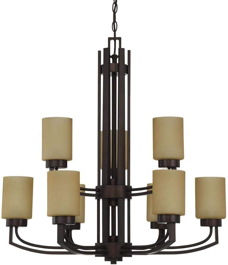 Sunset 9-Light 60W Mb Hadley Two-Tier Chandelier Provincial Bronze F22109-64