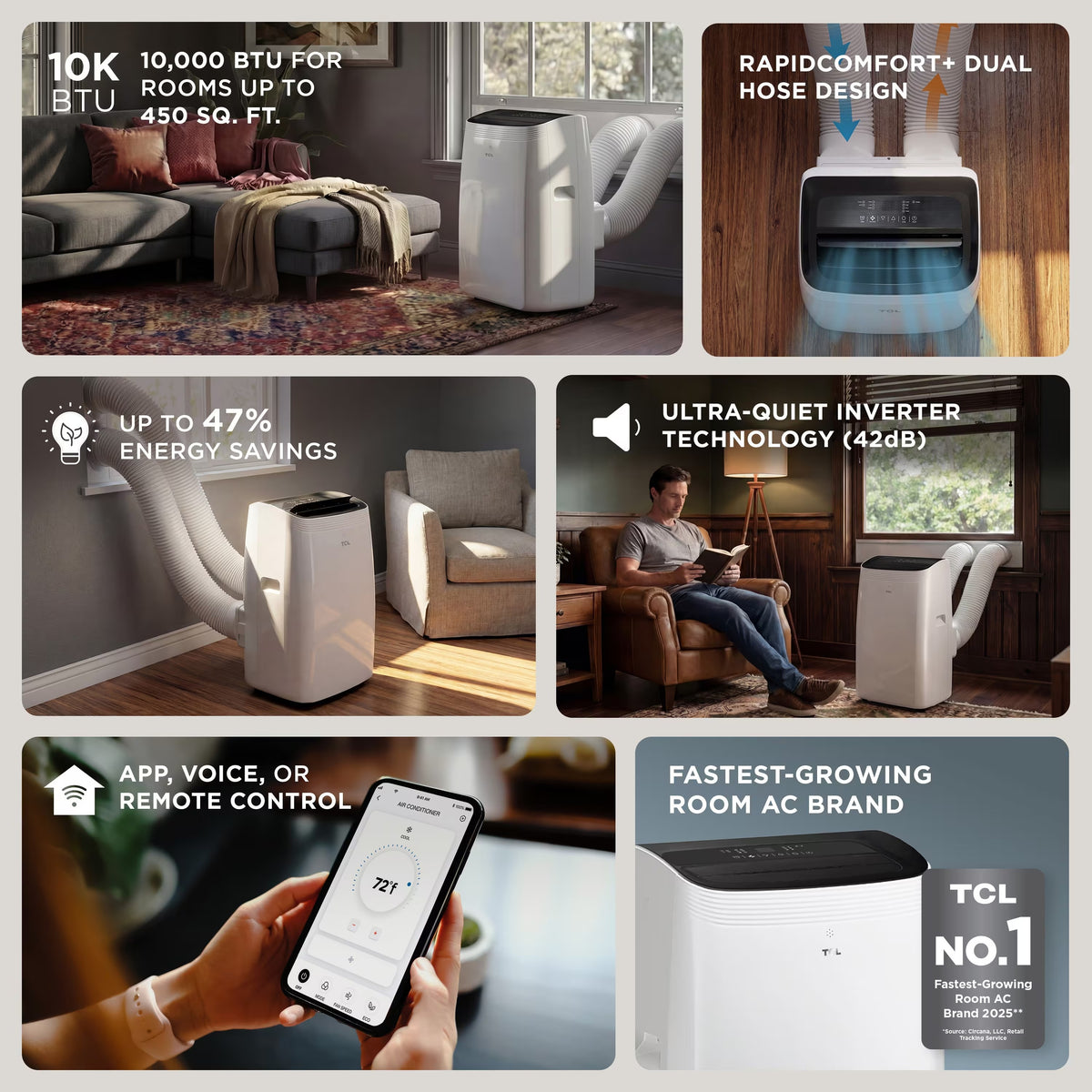 TCL - 450 Sq. Ft. 10,000 BTU Q-Series Ultra-Quiet Dual Hose Inverter Smart Portable Air Conditioner - White