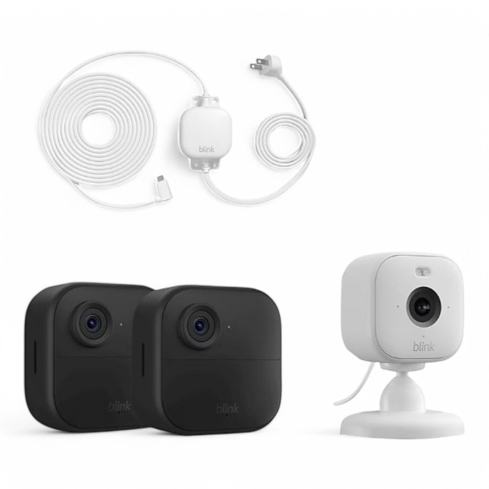 Blink 2pk Outdoor Camera with Mini 2 Camera, Weather Resistant 13' Power Adapter