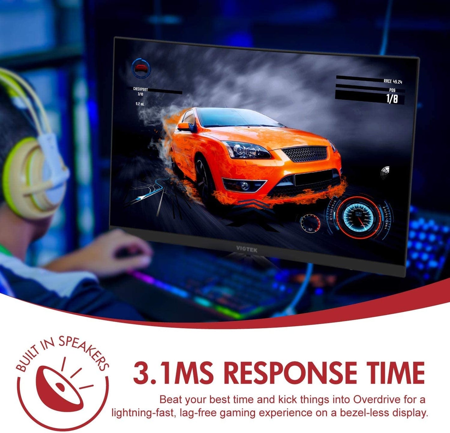 Viotek GN24CB 144hz 24" Curved Gaming Monitor | 1920x1080p | 99% sRGB | FreeSync | 1x DP, 2X HDMI, Audio Out | VESA 75x75mm