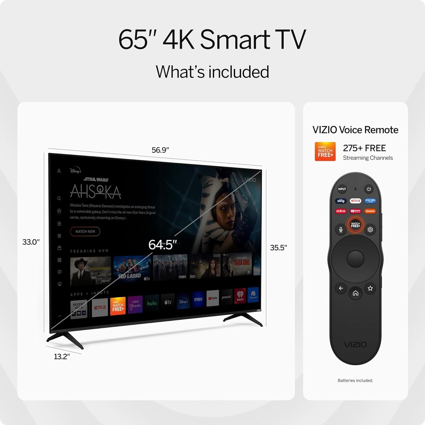 VIZIO 65" Class 4K UHD LED HDR Smart TV, with Wi-Fi 6, VIZIO SmartCast OS, VIZIO Voice Remote, 3 x HDMI 2.1 Inputs - V4K65M-0804 Local Pick Up Only