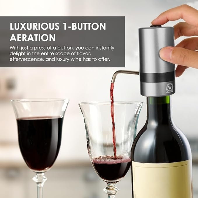 Waerator W2 Instant 1-Button Electric Wine Aerator Pourer Spout Automatic Wine Dispenser Grey WA-A02-GY