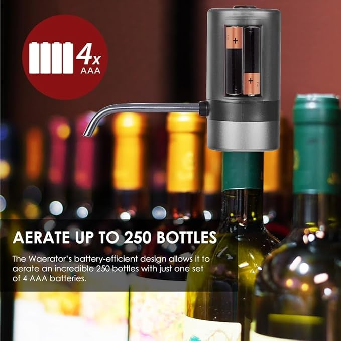 Waerator W2 Instant 1-Button Electric Wine Aerator Pourer Spout Automatic Wine Dispenser Grey WA-A02-GY