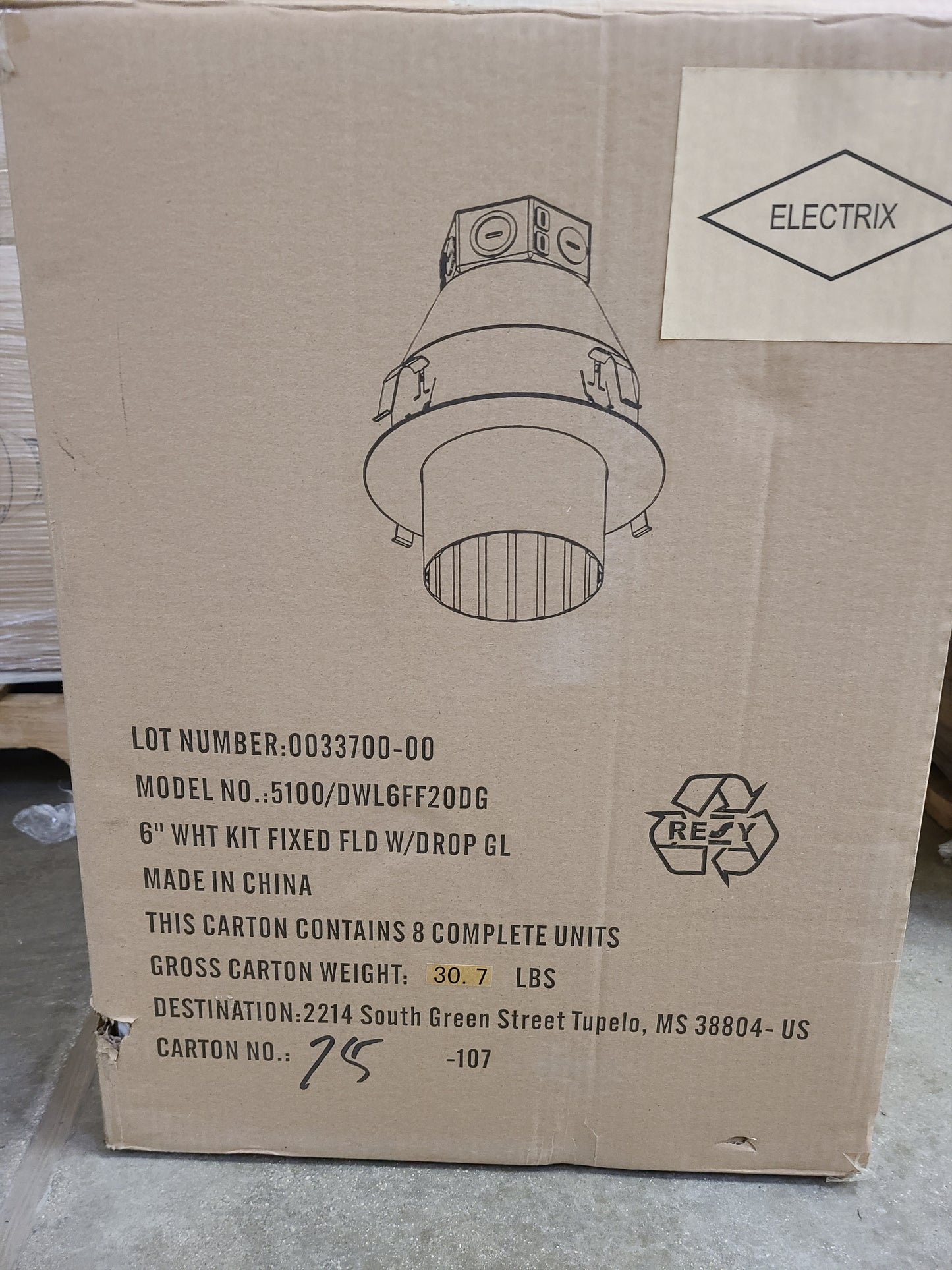 Electrix 6" Flood LED Light Kit with Drop GL IC Rated 18W 120v DWL6FF20DG