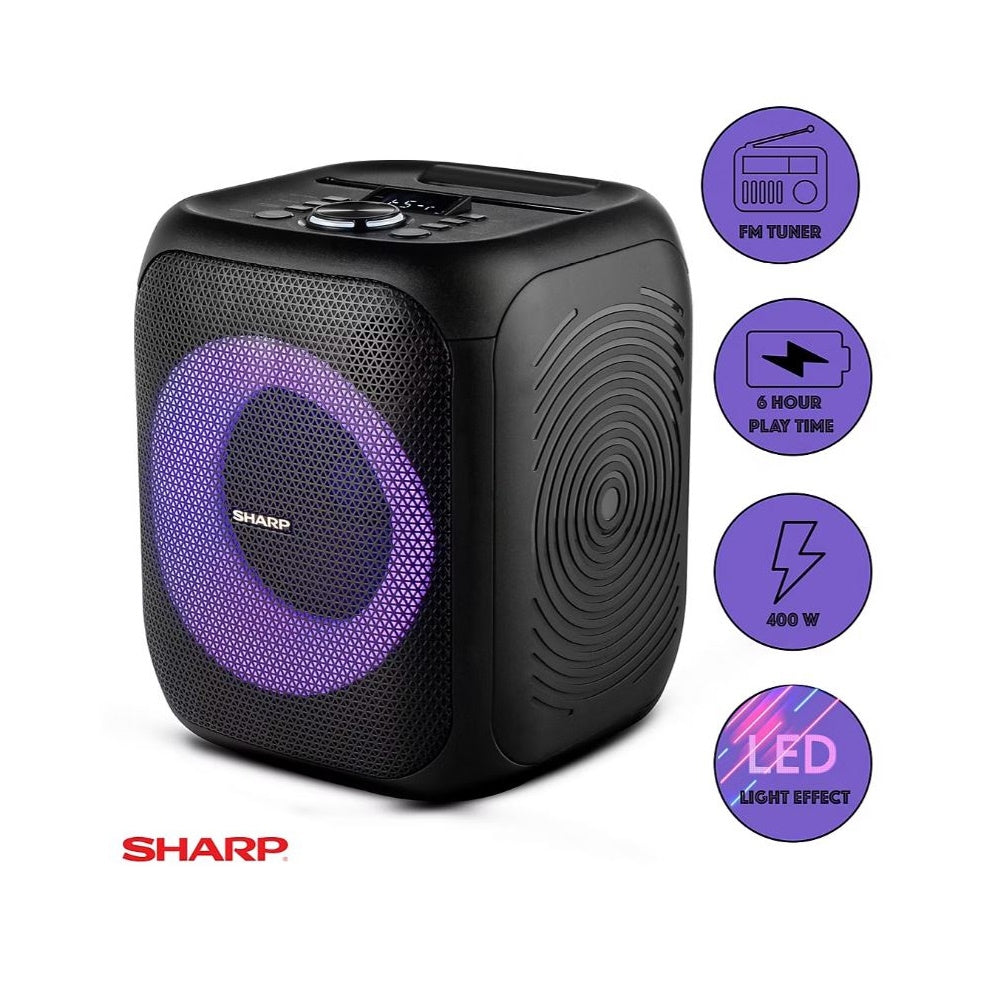 Sharp 8" Bluetooth Party Speaker 2- pack, 400W peak power, 8" Woofer, 1" Tweeter 12-Hour Battery - PS-916