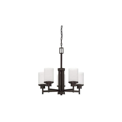 Sunset Lighting F17025-64 Somes Five Light Chandelier Linen Glass, Dimmable With Provincial Bronze Finish