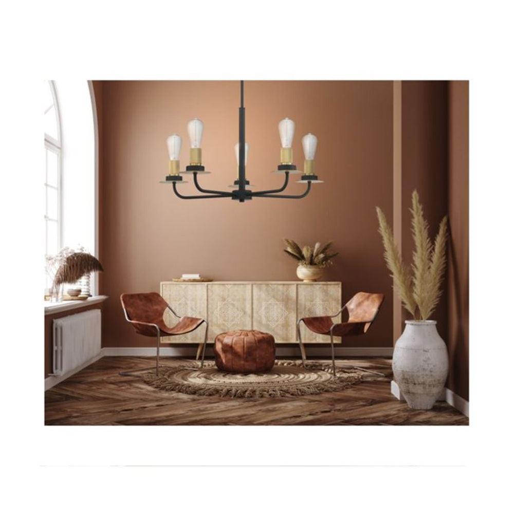 Sunset Lighting F28035-23 Sunset Onyx Chandelier Light, 5, Matte Black, Brushed Satin Gold