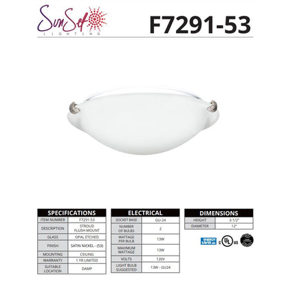 Luminance Traditional 12" 2-Light Flush Mount with Satin Nickel Finish F7291-53