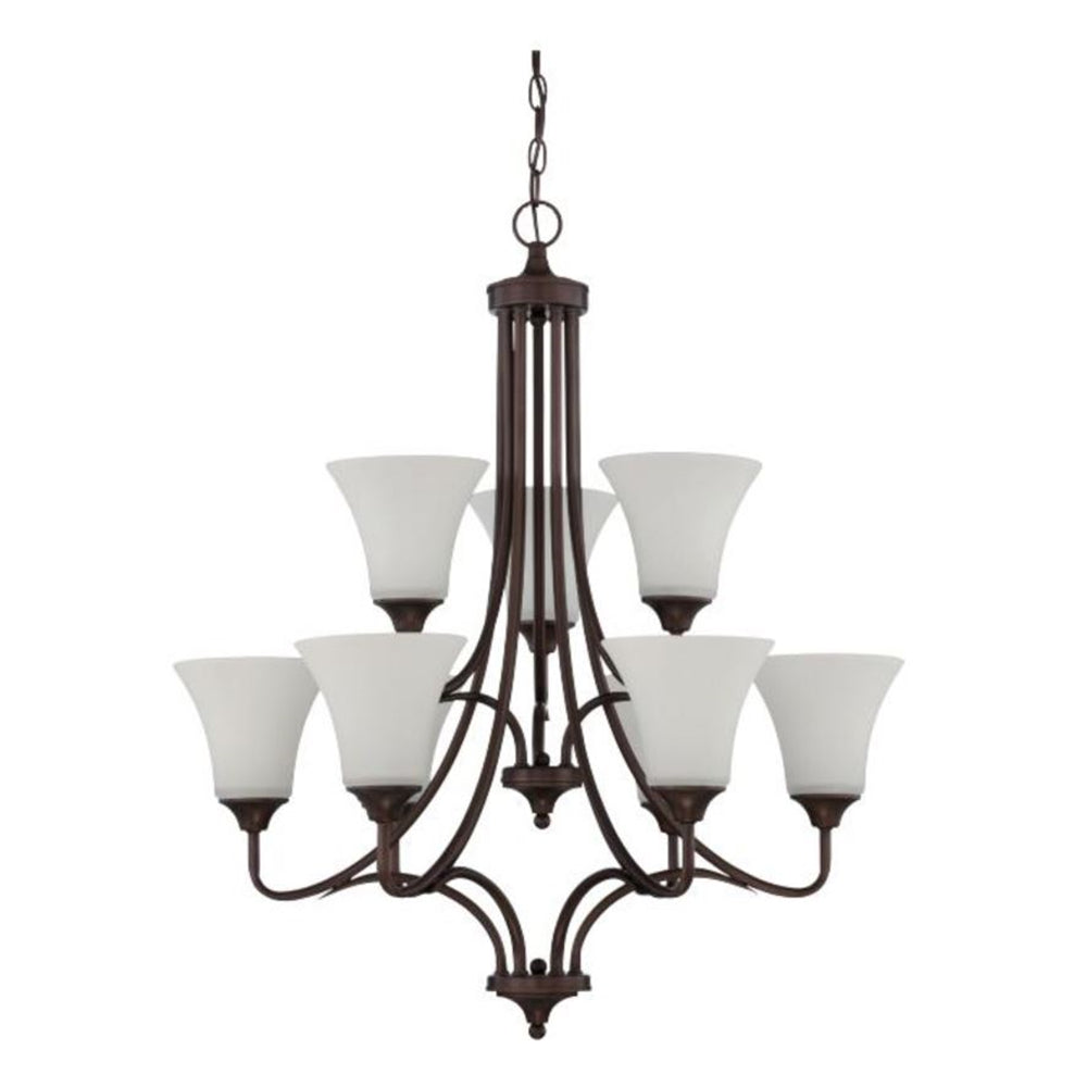Sunset Lighting Darby 9-Light 2-Tier Chandelier 60W Opal Etched Glass, Dimmable Provincial Bronze Finish  F18059-64