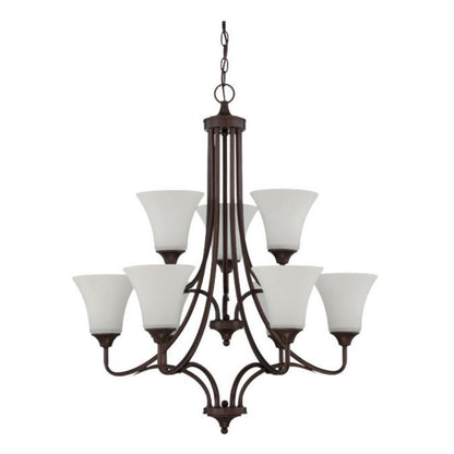 Sunset Lighting Darby 9-Light 2-Tier Chandelier 60W Opal Etched Glass, Dimmable Provincial Bronze Finish  F18059-64