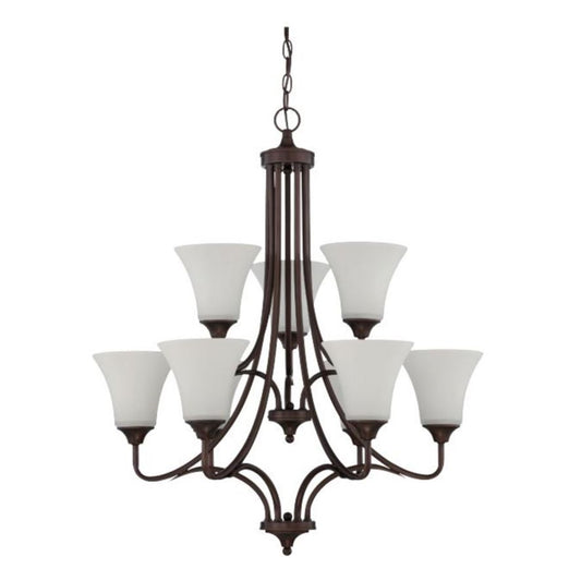 Sunset Lighting Darby 9-Light 2-Tier Chandelier 60W Opal Etched Glass, Dimmable Provincial Bronze Finish  F18059-64
