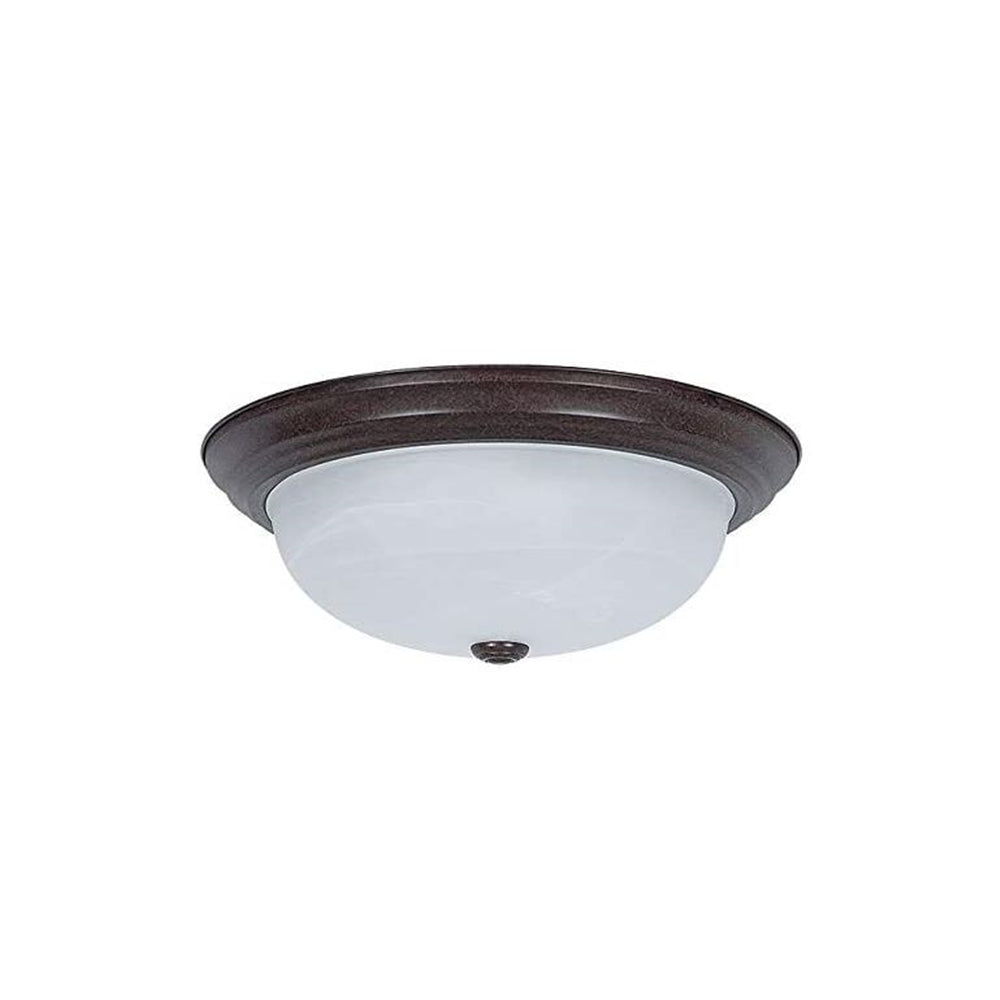 Sunset Lighting 15" 3-Light Flush Mount Faux Alabaster Glass, Dimmable w/ Rubbed Bronze Finish F7634-62