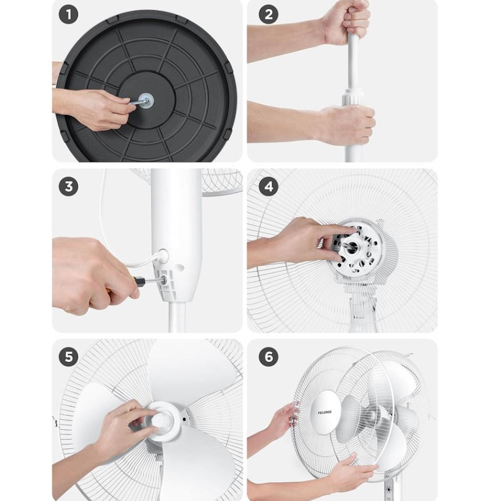 Pelonis 3-Speed Oscillating Free Standing Electric Household Fan White PFS40A4BWW