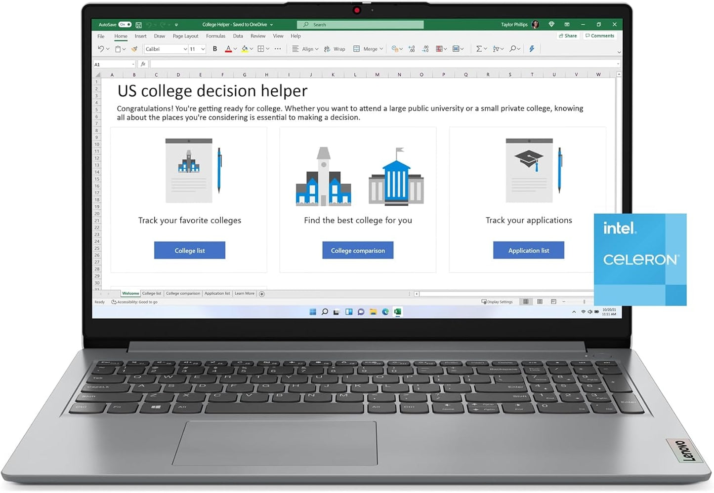 Lenovo IdeaPad 1 15.6" Full HD Laptop , Intel Celeron N4500, 4 GB RAM, 128 GB Flash Memory, Cloud Gray, 82LX005TUS