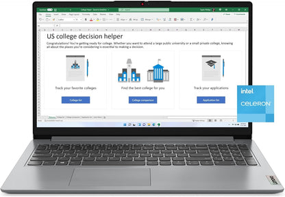 Lenovo IdeaPad 1 15.6" Full HD Laptop , Intel Celeron N4500, 4 GB RAM, 128 GB Flash Memory, Cloud Gray, 82LX005TUS