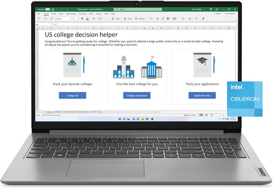 Lenovo IdeaPad 1 15.6" Full HD Laptop , Intel Celeron N4500, 4 GB RAM, 128 GB Flash Memory, Cloud Gray, 82LX005TUS