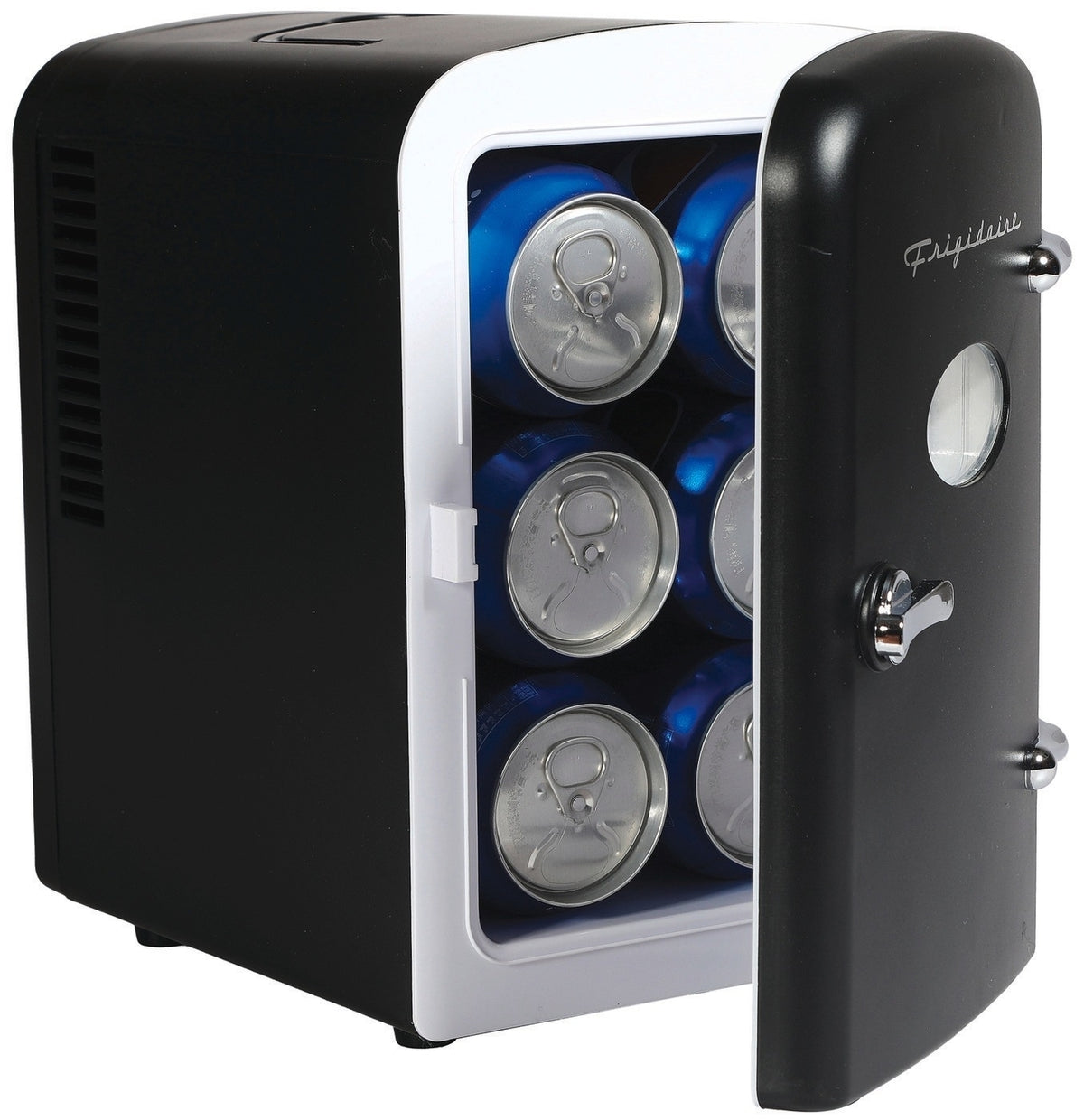 Frigidaire 6-Can/4-Liter Capacity Retro Mini Fridge Black EFMIS129-BLACK, Includes 110V home power cord & 12V DC car adapter