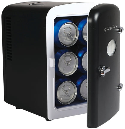 Frigidaire 6-Can/4-Liter Capacity Retro Mini Fridge Black EFMIS129-BLACK, Includes 110V home power cord & 12V DC car adapter