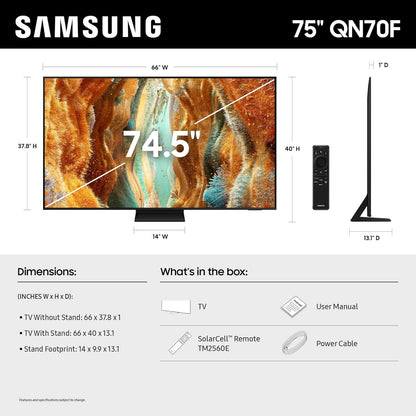 Samsung 75” Class QN70F Series Neo QLED Mini LED 4K UHD SamsungVision AI Smart Tizen TV (2025) QN75QN70FDF