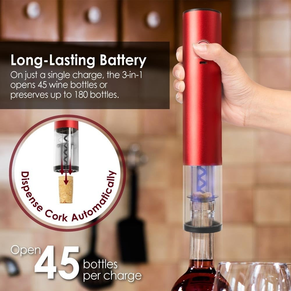 Waerator 3-in-1 Fully-Automatic Rechargeable Electric Wine Opener with Foil Cutter & Wine Preserver WA-OP1-RD