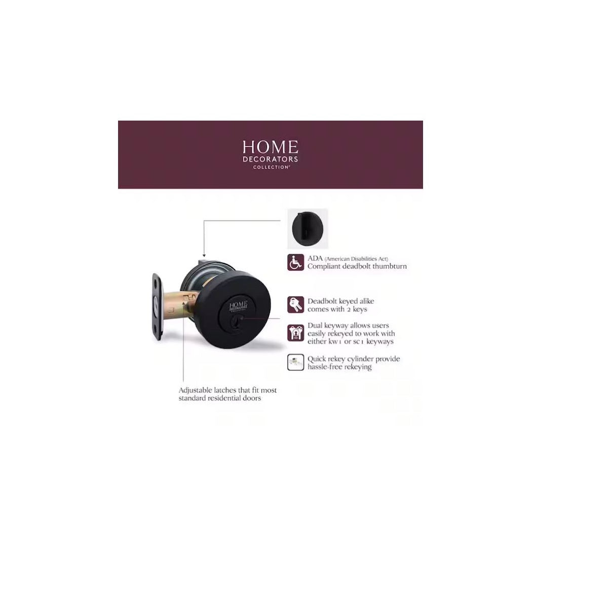 Round Matte Black Single Cylinder Deadbolt Featuring Dual Keyway DD1X91PXJ