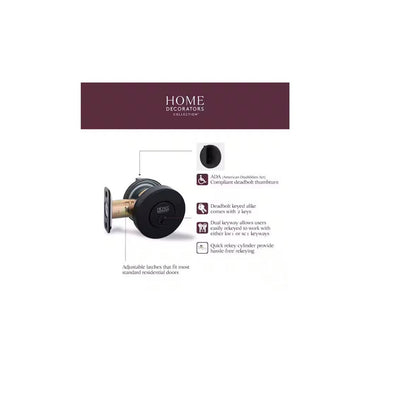 Round Matte Black Single Cylinder Deadbolt Featuring Dual Keyway DD1X91PXJ