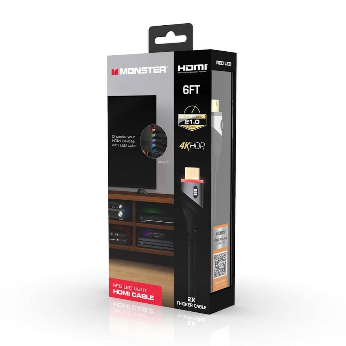 Monster 4K HDR 6' High Speed HDMI Cable w/ Build-In LED Light - 2 pack MHV1-1026