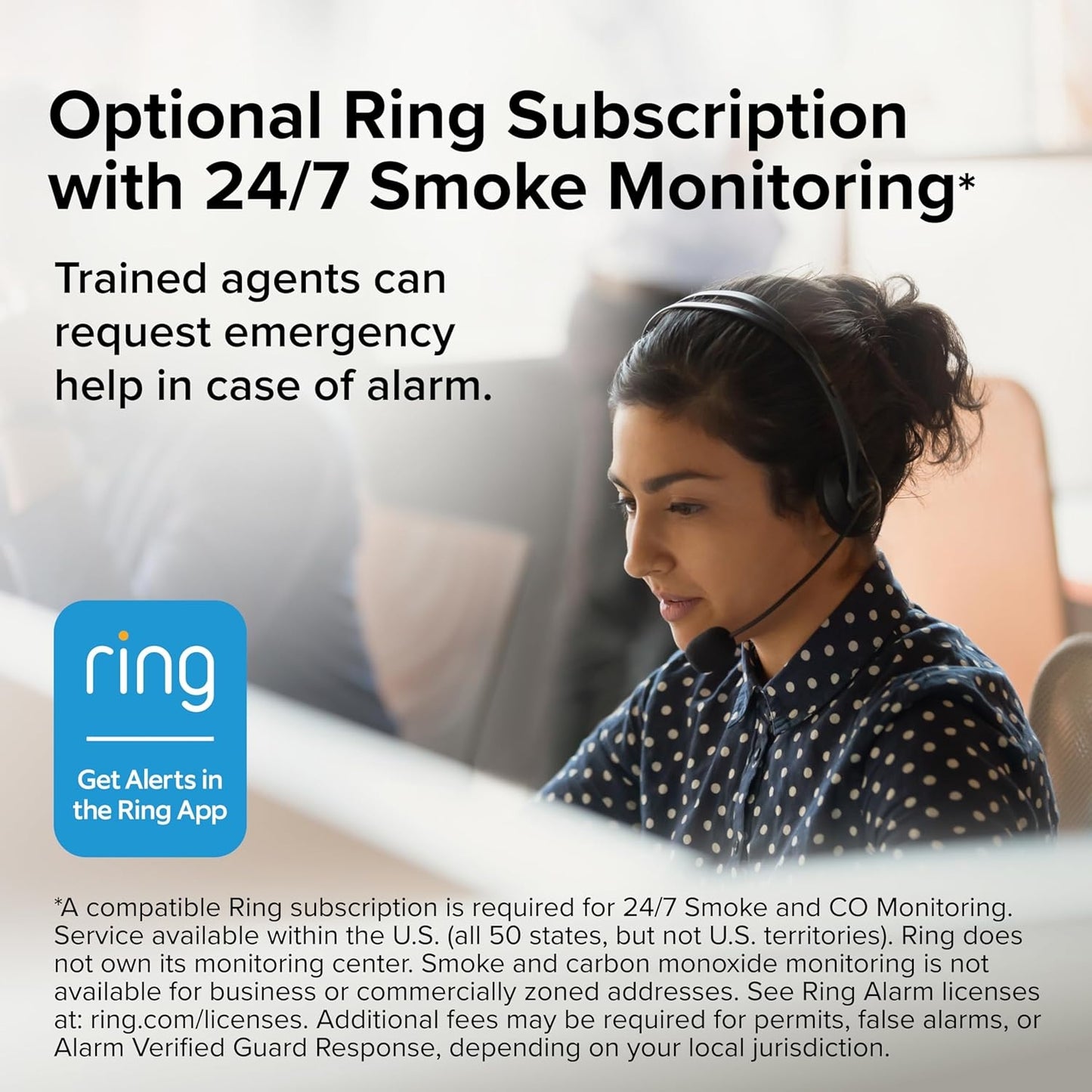 Kidde - Smart Smoke Detector, Ring App Enabled for Real-Time Notifications, Hardwired Alarm, AA Backup Battery - White