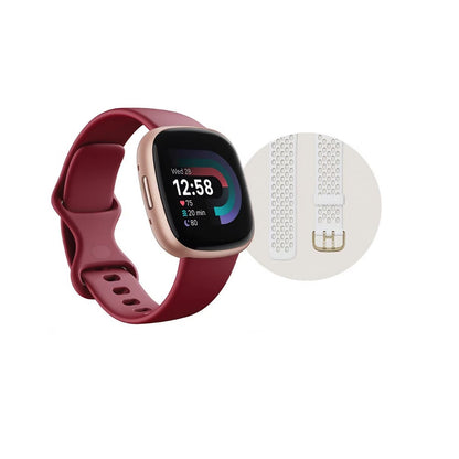 Fitbit Versa 4 Fitness Smartwatch Bundle - Beet Juice/Copper Rose FB523RGRDS