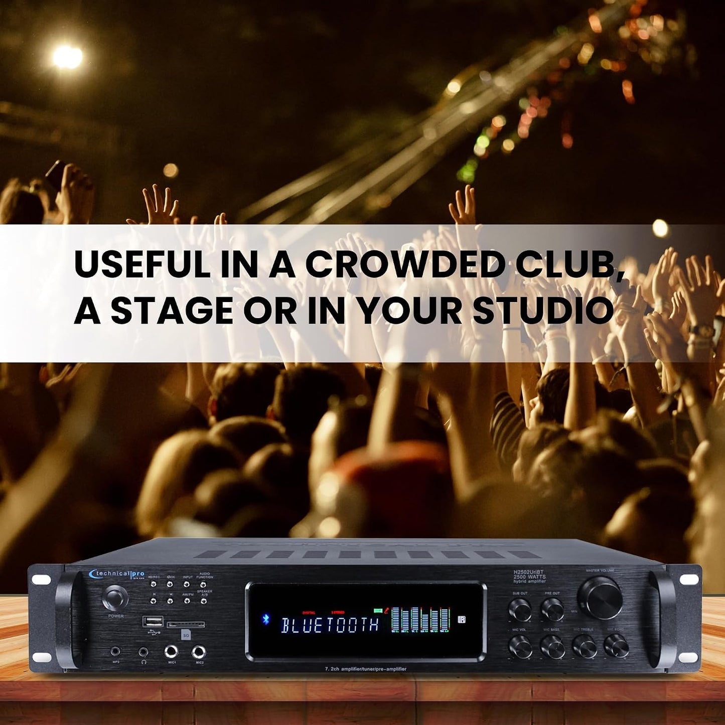 Technical Pro 2500 Watts Digital Hybrid Amplifier, Preamp/Tuner with USB and SD Inputs H2502URBT