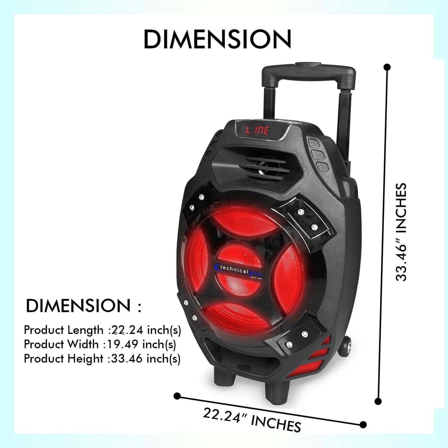 Technical Pro CALLE7 Rechargeable Bluetooth Party Speaker with 8-Inch LED Woofer