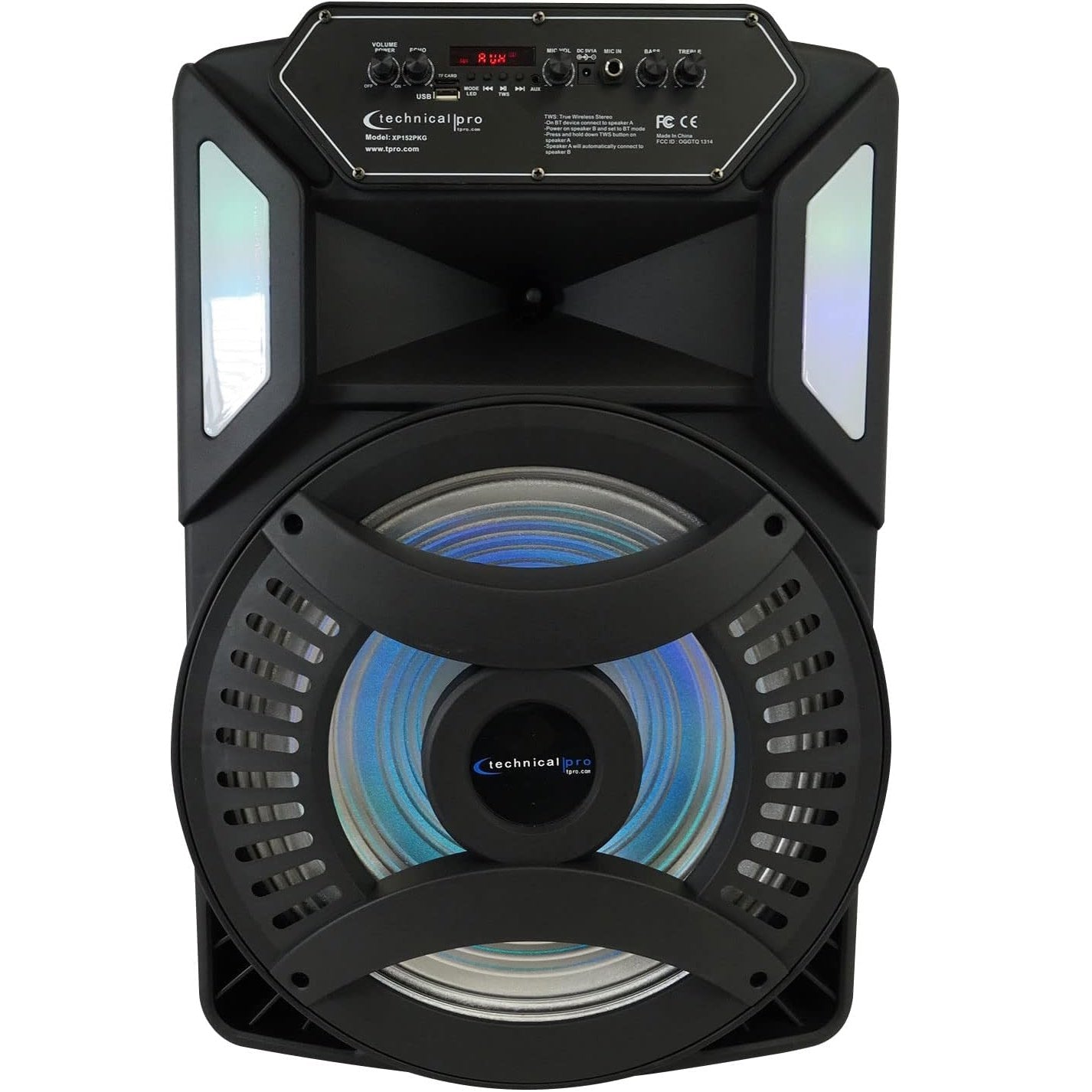 Technical Pro XP152PKG Rechargeable 15" Bluetooth LED Speaker Package with Tripod & Microphone