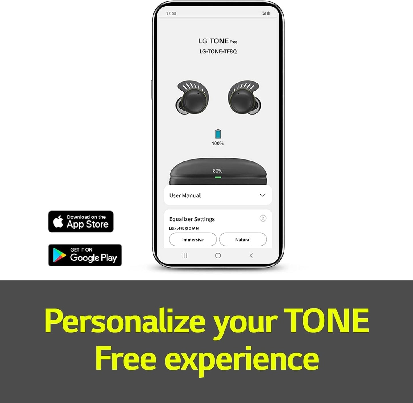 LG TONE Free Fit TF8Q True Wireless Noise Cancelling In-Ear Earbuds - Black