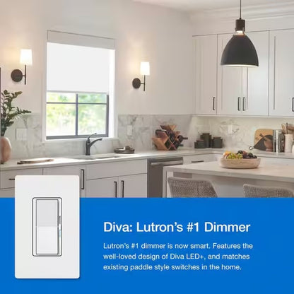 Diva Smart Dimmer Switch 3-Way Kit with Pico Paddle Remote, 150-Watt LED, White DVRF-PKG1D-WH