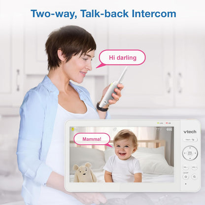 VTech Baby Monitor No Wi-Fi, 2 Cameras, 7" IPS Split Screen, 5000mAh 12Hr Battery, 360° PTZ, 4X Zoom, Night Vision