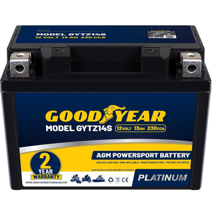 Goodyear GYTZ14S - 12 Volt 13 AH, 230 CCA, Rechargeable High-Performance, Maintenance Free, SLA - AGM Battery