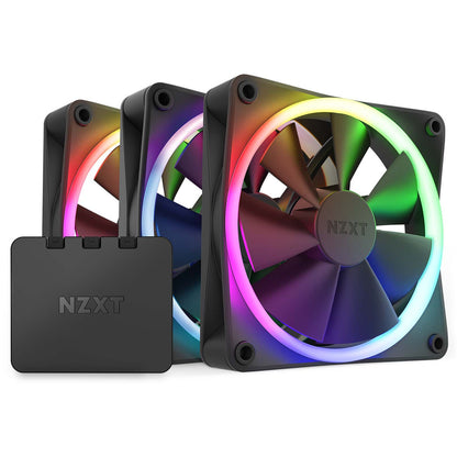 NZXT F120 120mm RGB PWM Fan Black, 3-Pack with NZXT CAM Controller RF-R12TF-B1