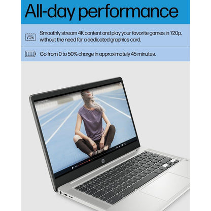 HP 14A-NA0226NR Chromebook 14 Laptop, Intel Celeron N4120, 4 GB RAM, 64 GB eMMC, 14" HD Display, Chrome OS