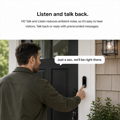 Google Nest Doorbell (Wired) Smart Wi-Fi Video Doorbell - Black NC5100US