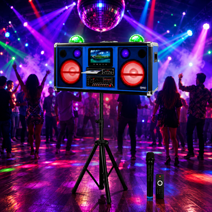 Technical Pro Rechargeable 2 x 10" Bluetooth Speaker with DVD Player, Wireless Mic & Tripod XKARAOKEO